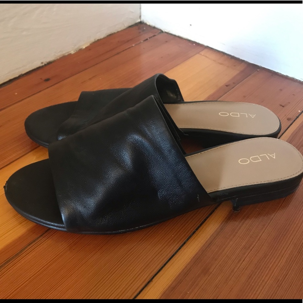 Aldo Black Patent Slides
